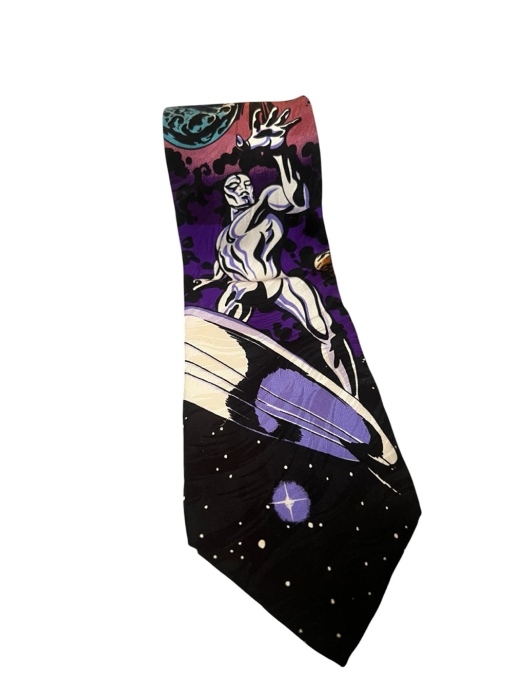 Vtg 1997 Silver Surfer Marvel Comics Silk Tie RM Style Cosmic 90s Necktie Rare